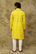 Thumbnail for Bluesaanchi Men's Cotton Printed Kurta Set - Yellow Geometric