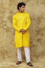 Thumbnail for Bluesaanchi Men's Cotton Dobby Kurta Set - Yellow
