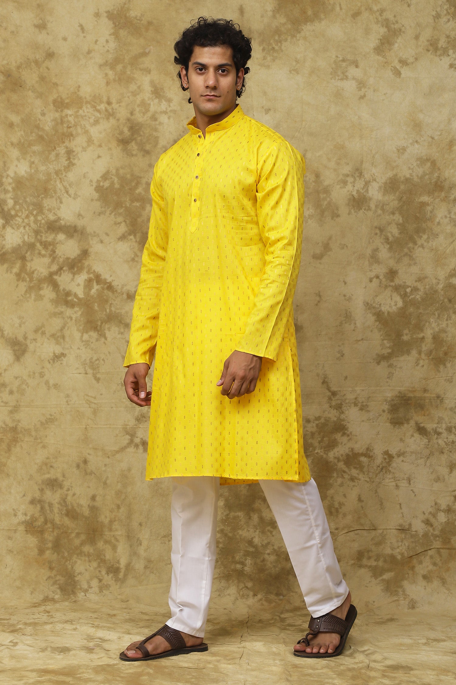 Bluesaanchi Men's Cotton Dobby Kurta Set - Yellow