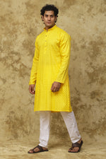 Thumbnail for Bluesaanchi Men's Cotton Dobby Kurta Set - Yellow