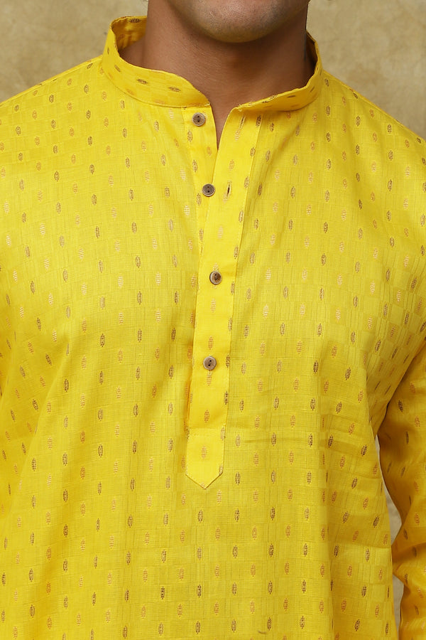 Bluesaanchi Men's Cotton Dobby Kurta Set - Yellow