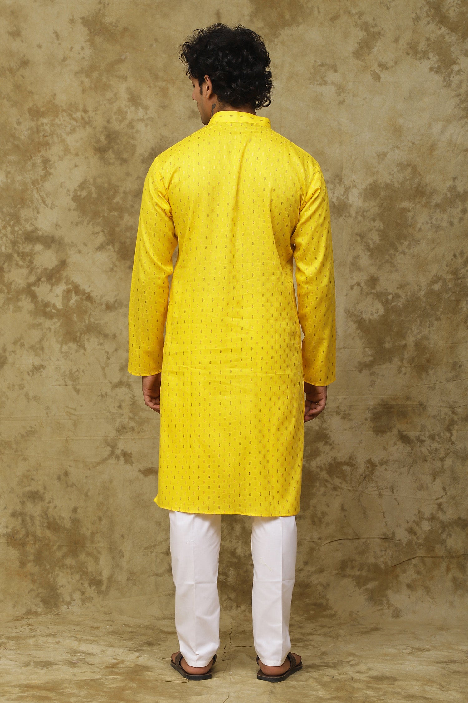 Bluesaanchi Men's Cotton Dobby Kurta Set - Yellow
