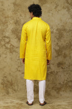Thumbnail for Bluesaanchi Men's Cotton Dobby Kurta Set - Yellow