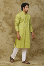 Thumbnail for Bluesaanchi Men's Mehendi Brick Zigzag Embroidered Kurta Set