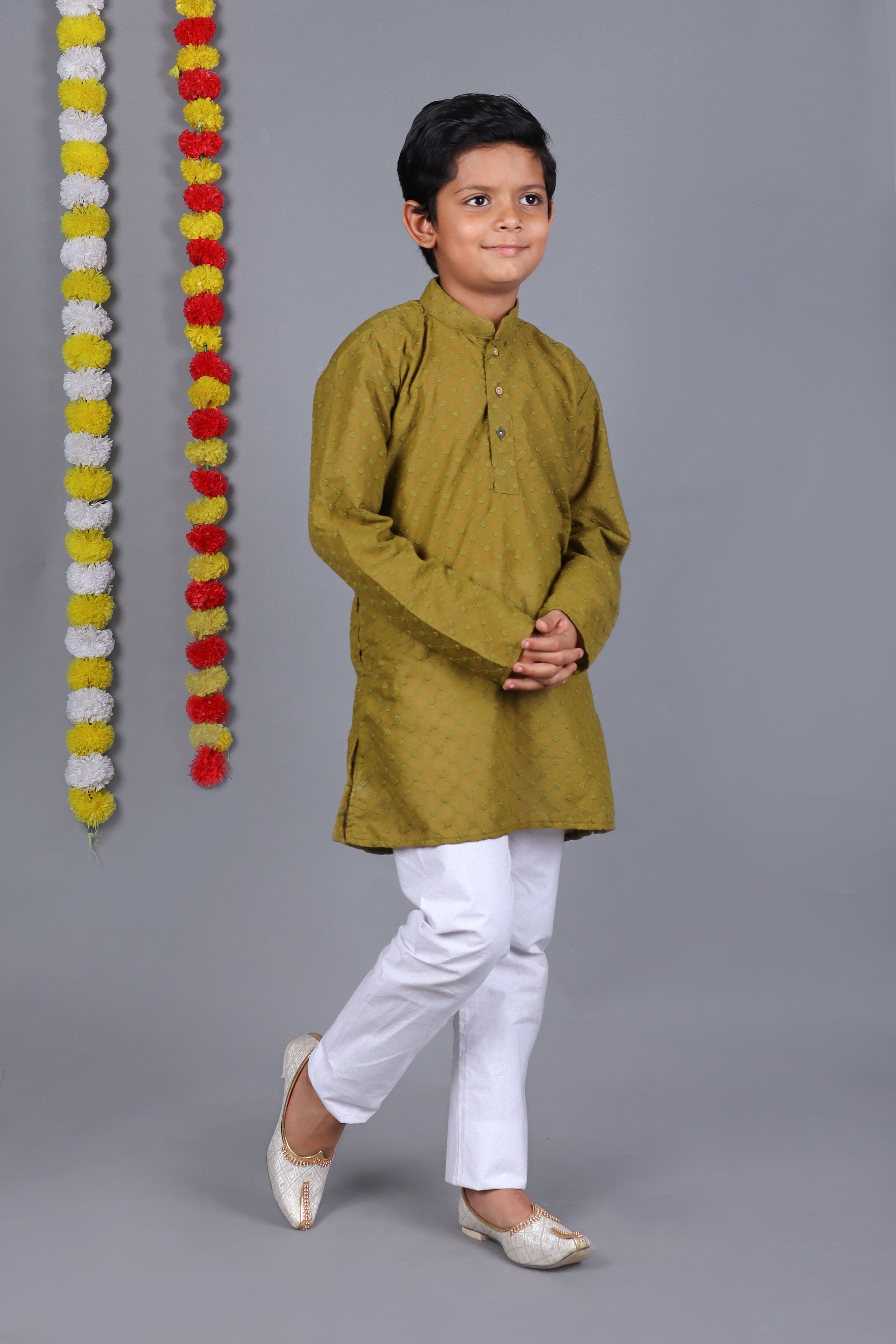 Bluesaanchi Mehendi Green Chikankari Embroidery Kurta Set – Elegant & Classic for Your Little One - Distacart