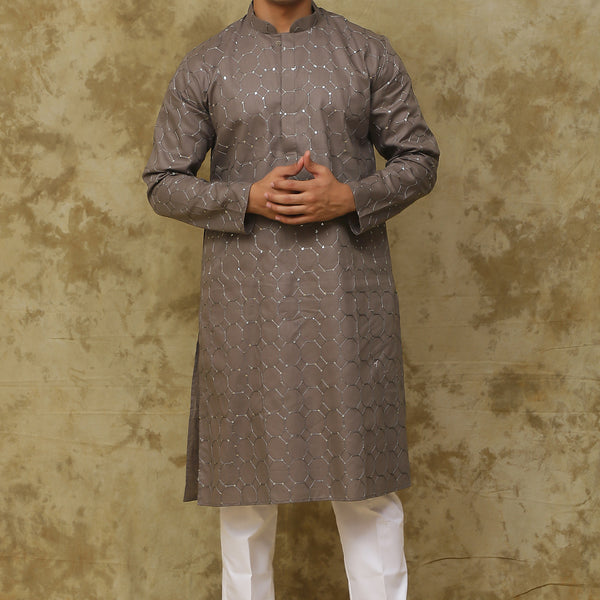 Bluesaanchi Men's Mud Octagon Sequin Threadwork Kurta Set - Distacart