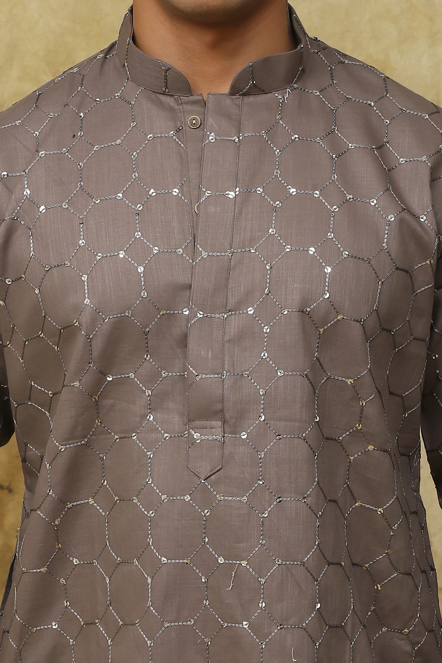 Bluesaanchi Men's Mud Octagon Sequin Threadwork Kurta Set - Distacart