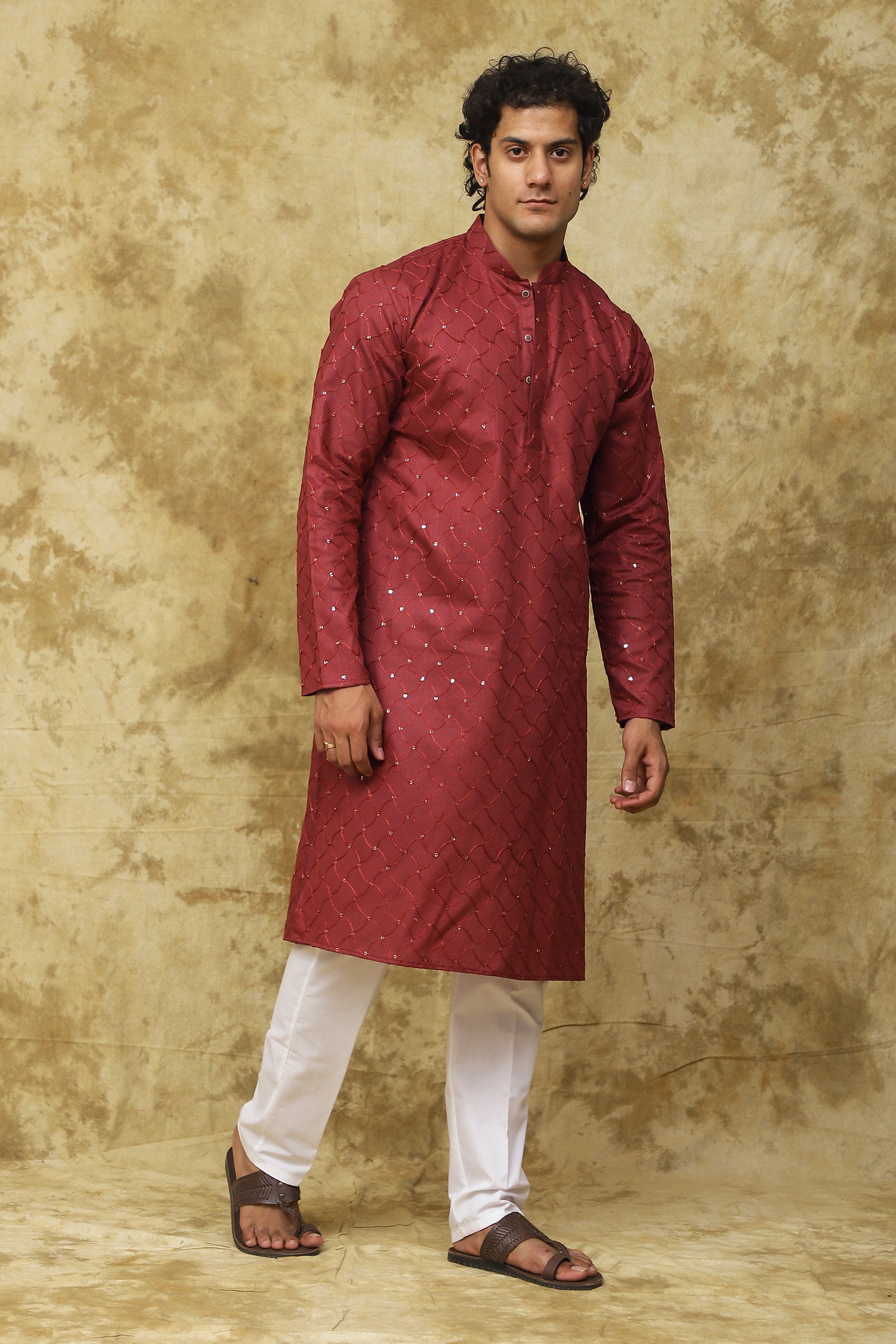 Bluesaanchi Men's Embroidered Kurta Set - Rust - Distacart