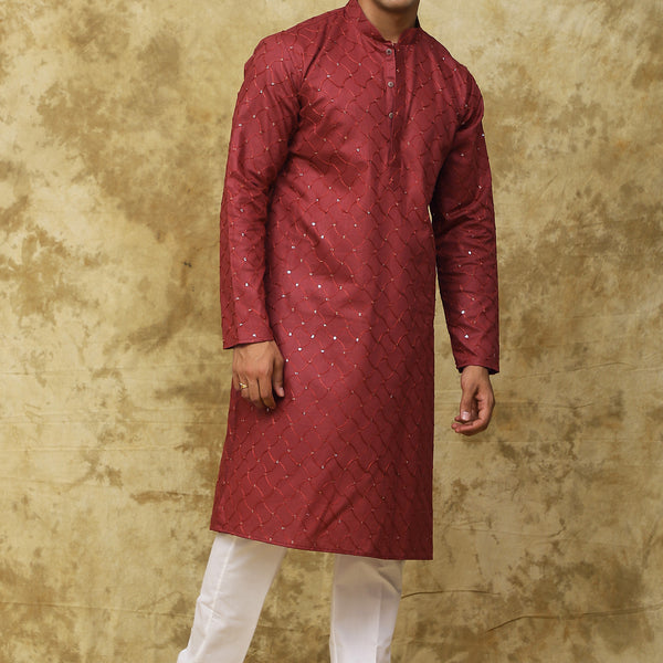Bluesaanchi Men's Embroidered Kurta Set - Rust - Distacart