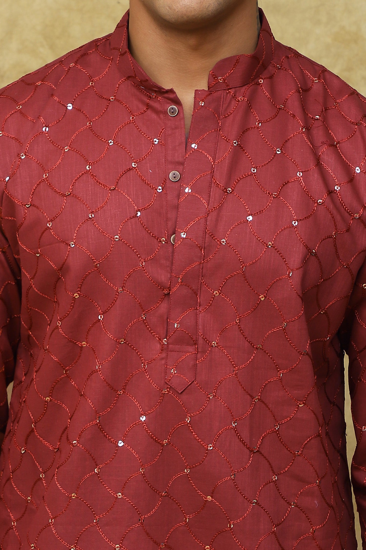 Bluesaanchi Men's Embroidered Kurta Set - Rust - Distacart