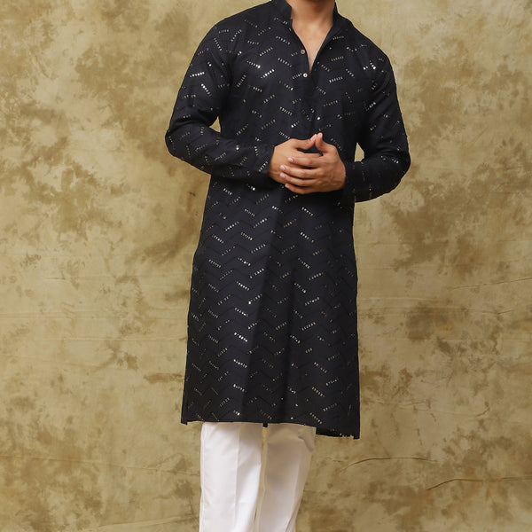 Bluesaanchi Men's Black Zigzag Sequin Kurta Set - Distacart