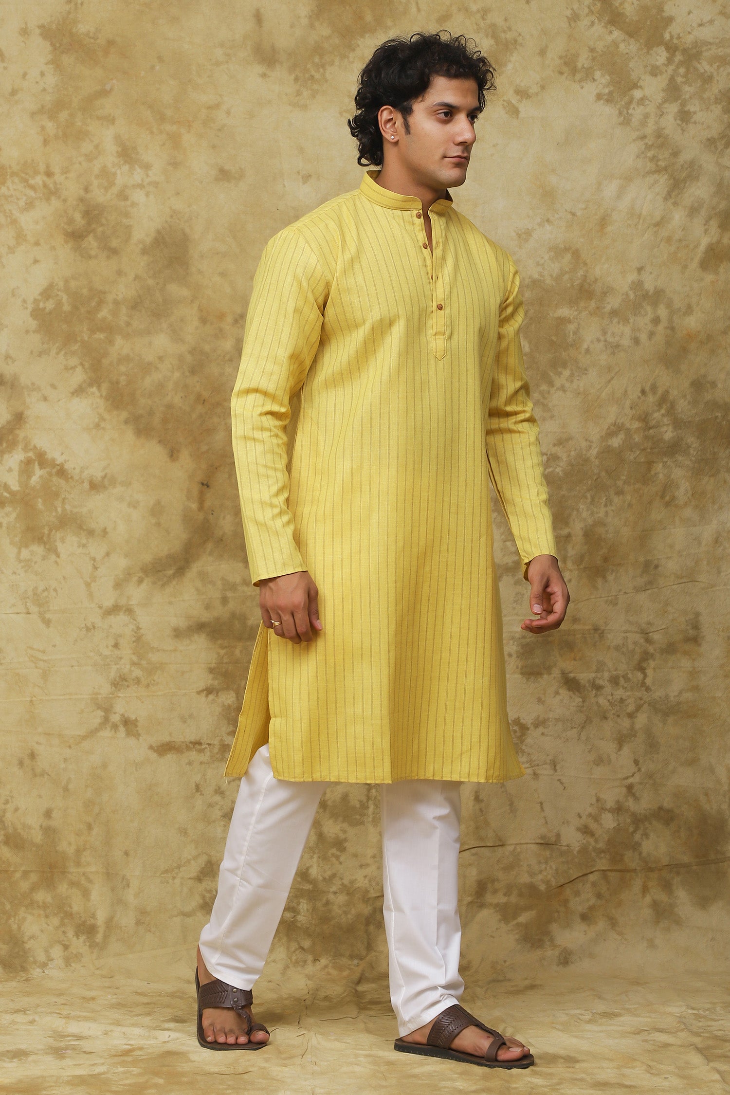 Bluesaanchi Men's Cotton Striped Kurta Set - Yellow - Distacart