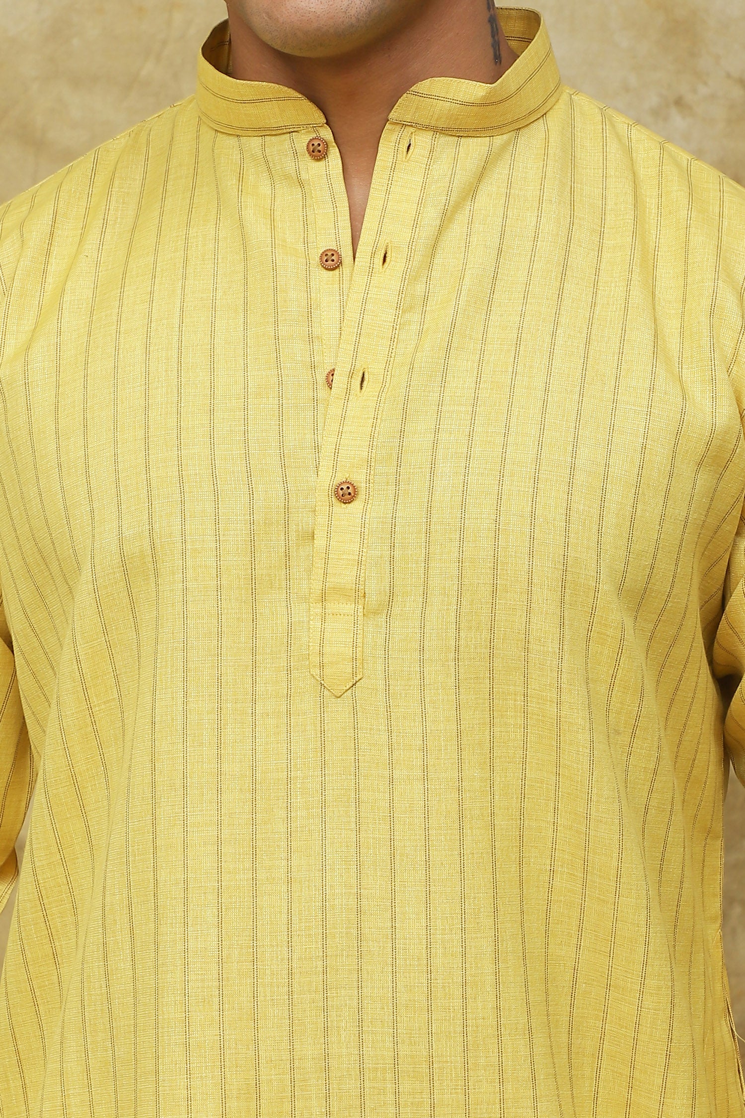 Bluesaanchi Men's Cotton Striped Kurta Set - Yellow - Distacart