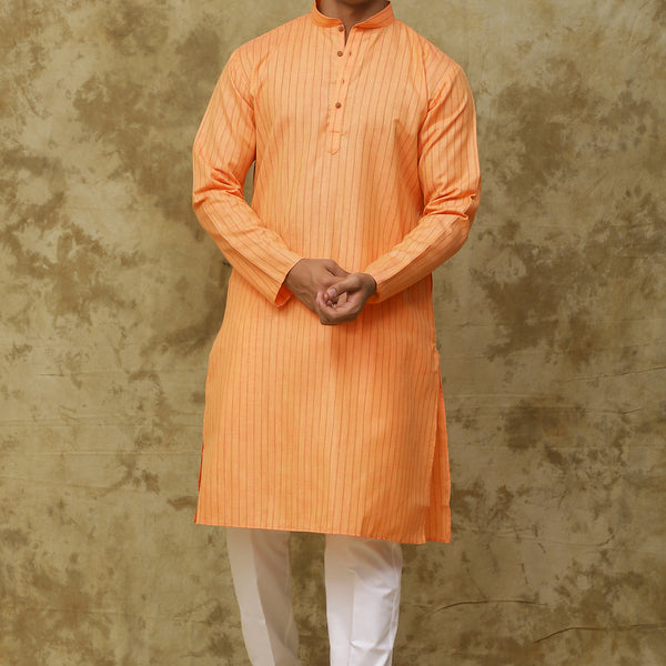 Bluesaanchi Men's Cotton Striped Kurta Set - Orange - Distacart