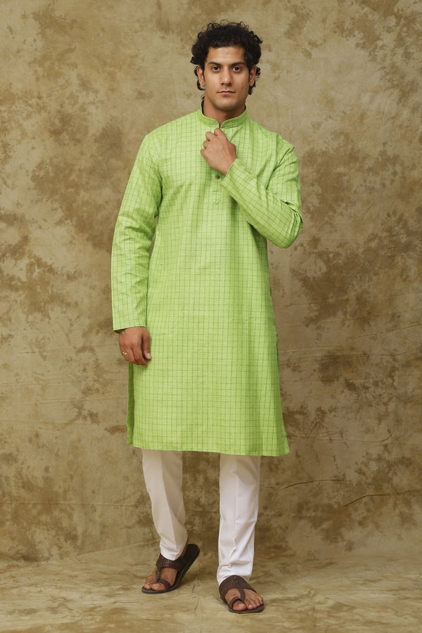 Bluesaanchi Men's Checkered Cotton Kurta Set