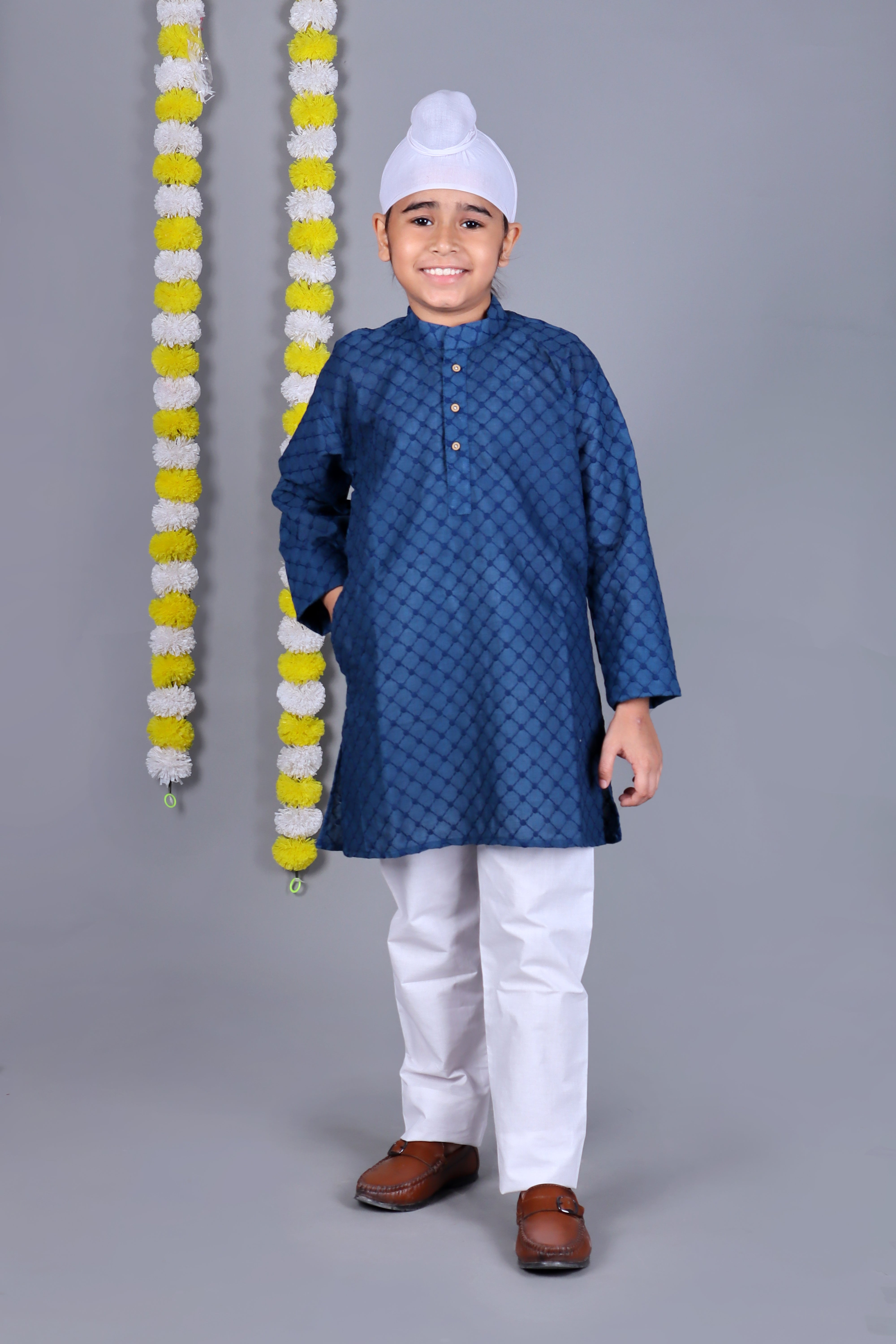 Bluesaanchi Dark Blue Chikankari Embroidery Kurta Set – Elegant & Classic for Your Little One - Distacart
