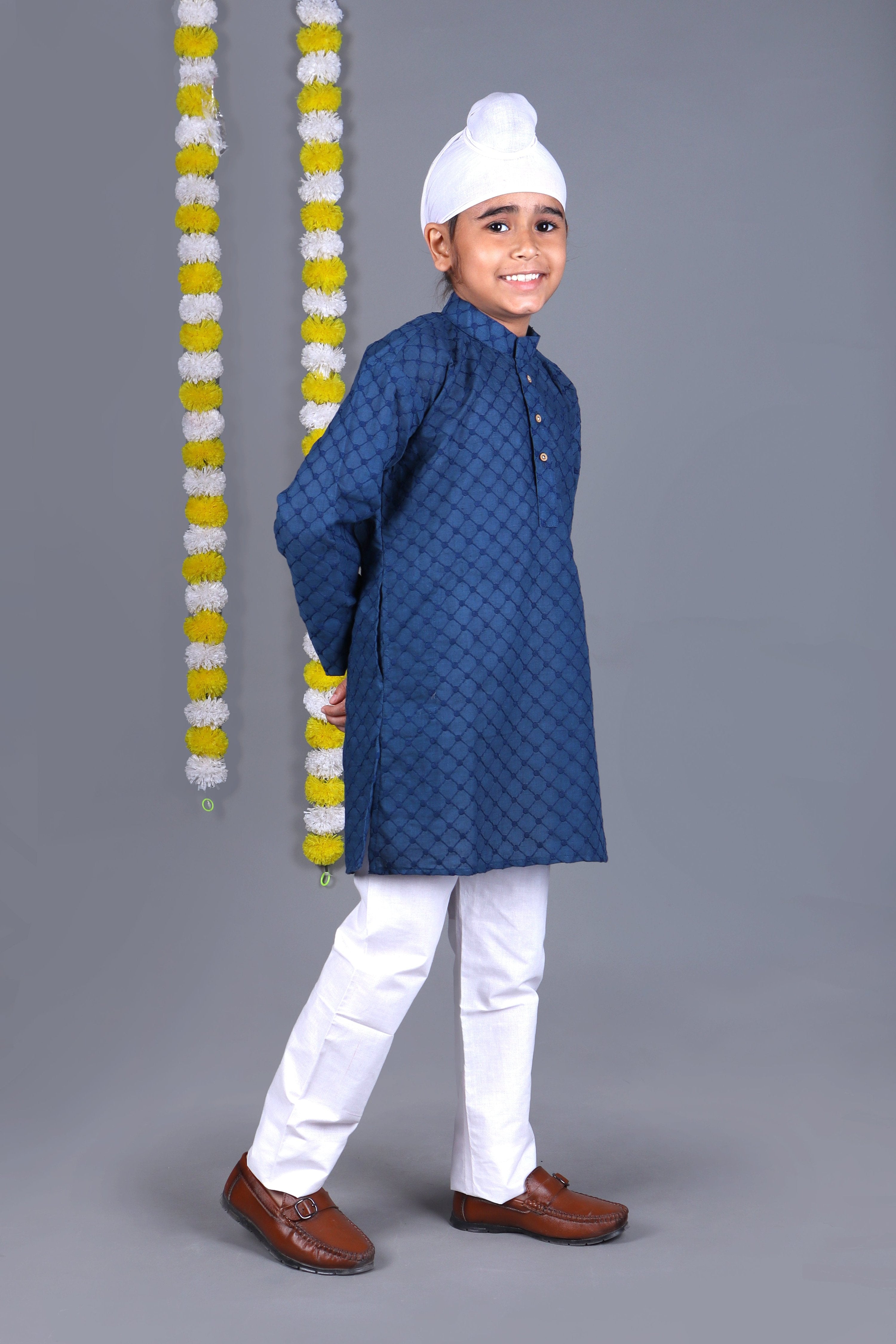 Bluesaanchi Dark Blue Chikankari Embroidery Kurta Set – Elegant & Classic for Your Little One - Distacart