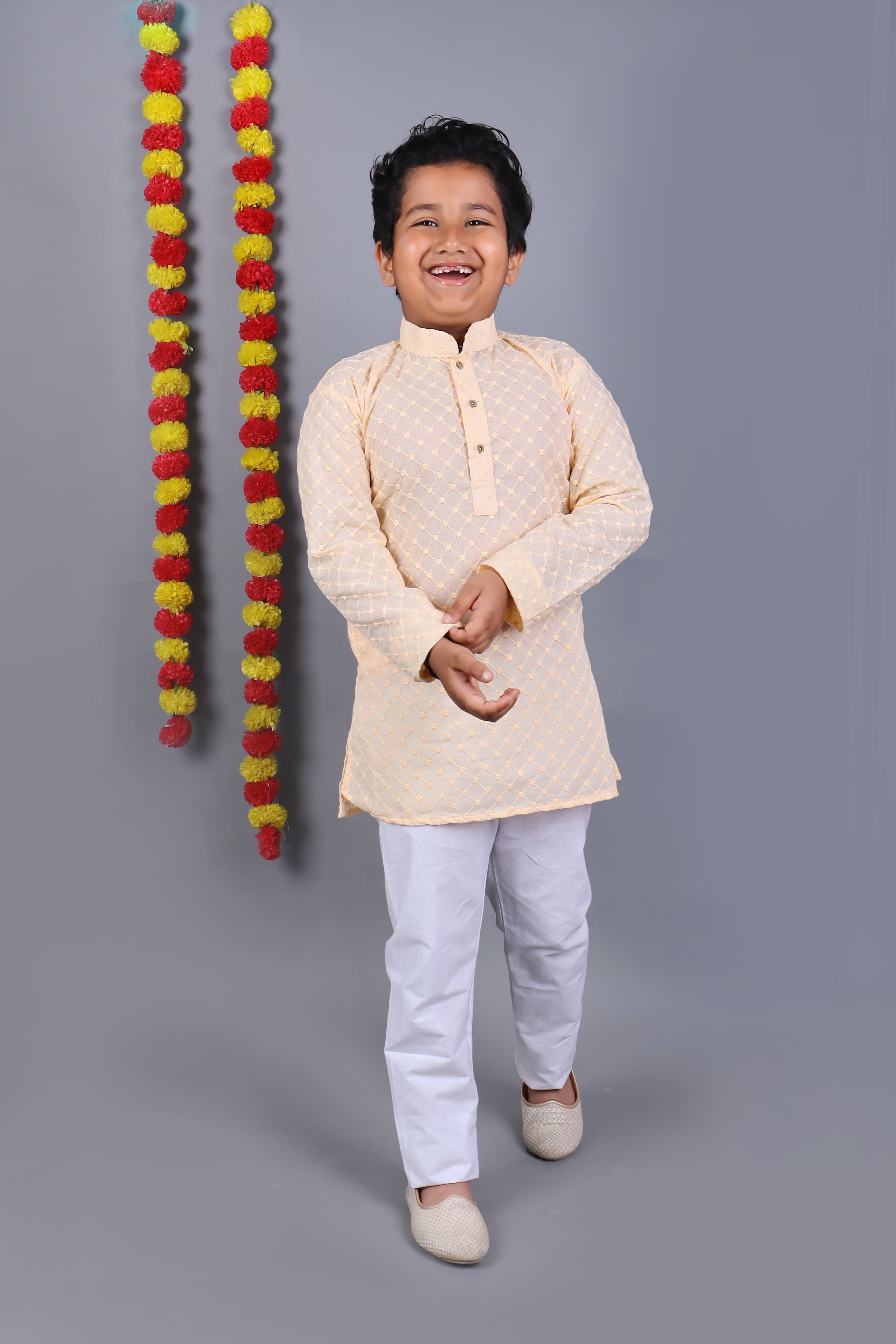 Bluesaanchi Light Peach Chikankari Embroidery Kurta Set – Elegant & Classic for Your Little One - Distacart