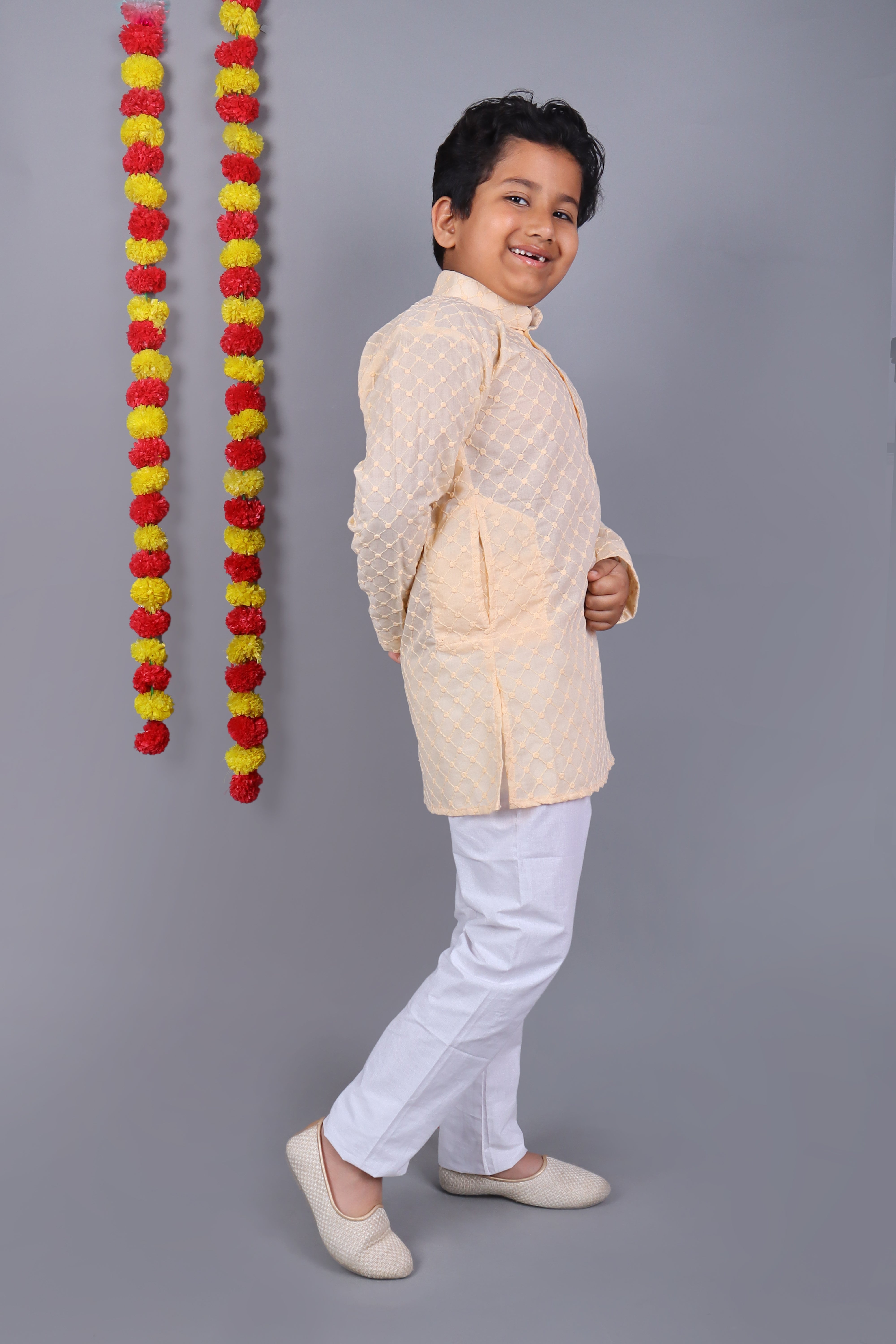 Bluesaanchi Light Peach Chikankari Embroidery Kurta Set – Elegant & Classic for Your Little One - Distacart