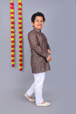 Thumbnail for Bluesaanchi Brown Printed Kids Kurta Set – Elegant & Classic