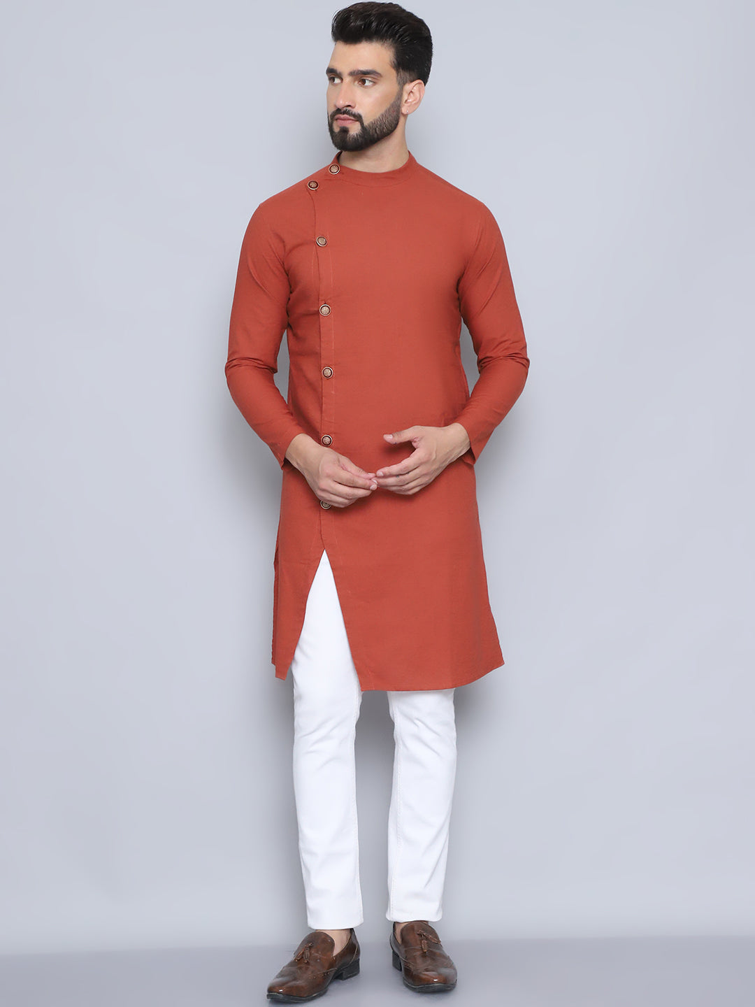 Even Apparels Men's Pure Cotton Rust Sherwani Kurta - Distacart