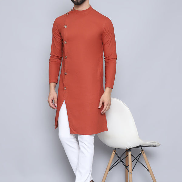 Even Apparels Men's Pure Cotton Rust Sherwani Kurta - Distacart