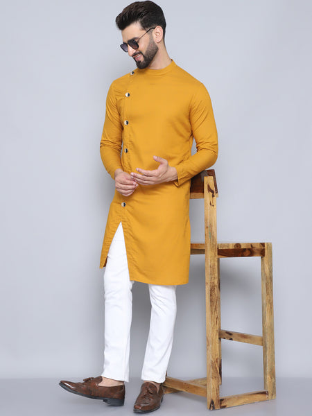 Even Apparels Men's Pure Cotton Yellow Sherwani Kurta