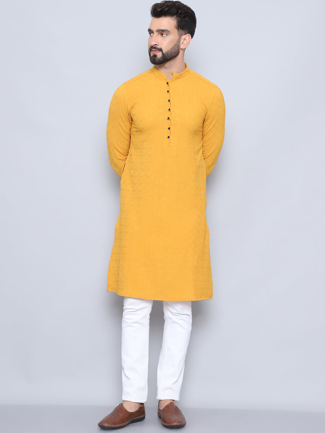 Even Apparels Men's Loop Button Yellow Kurta - Distacart
