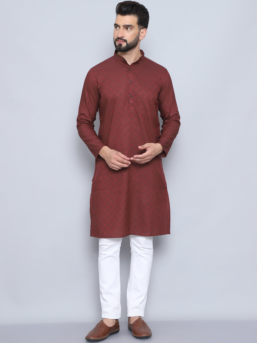 Even Apparels Men's Pure Cotton Maroon Kurta - Distacart