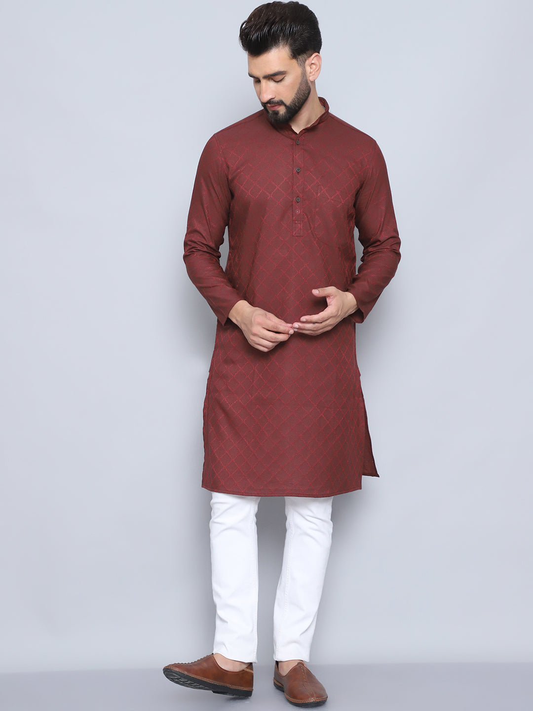 Even Apparels Men's Pure Cotton Maroon Kurta - Distacart
