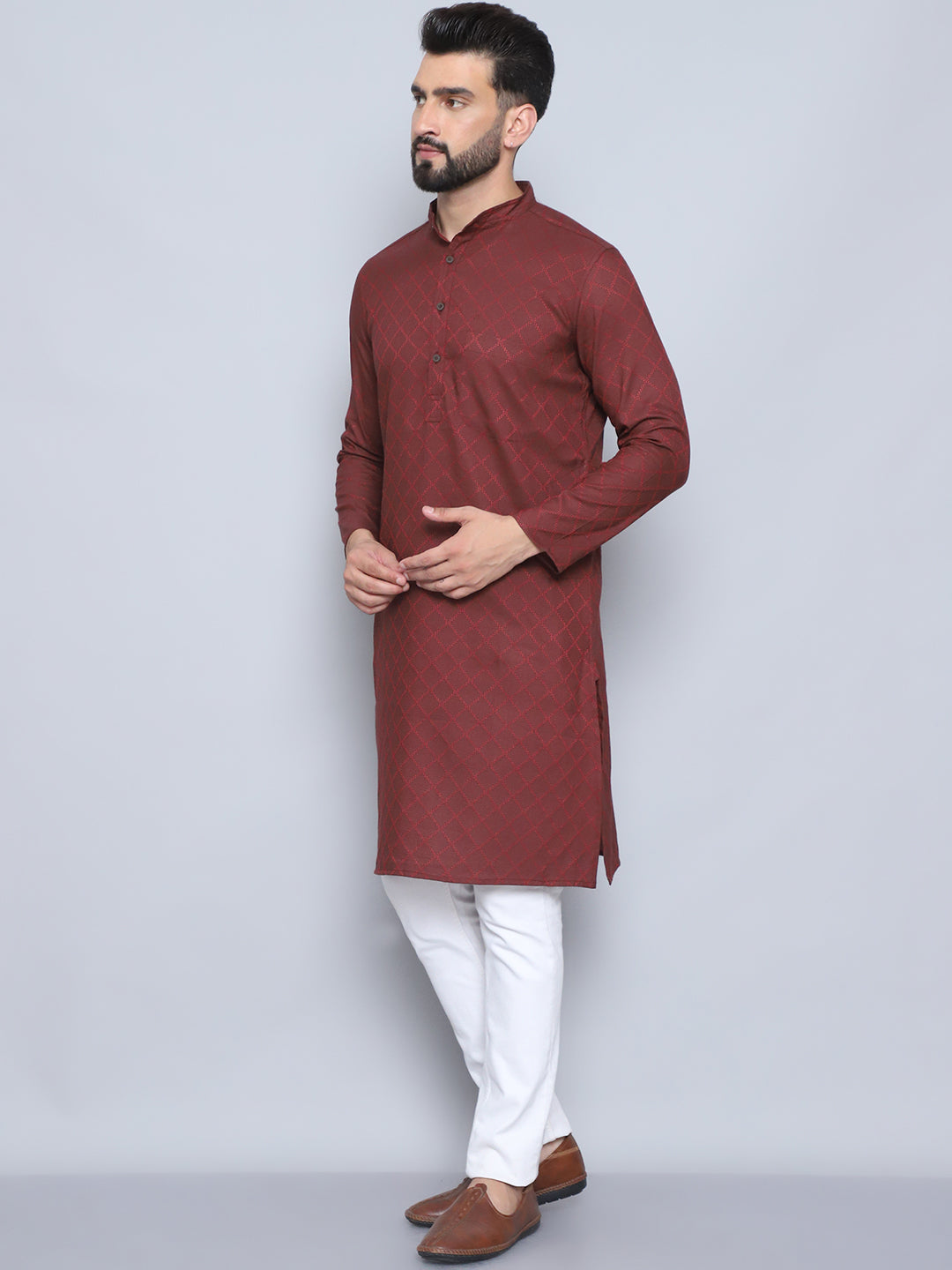 Even Apparels Men's Pure Cotton Maroon Kurta - Distacart