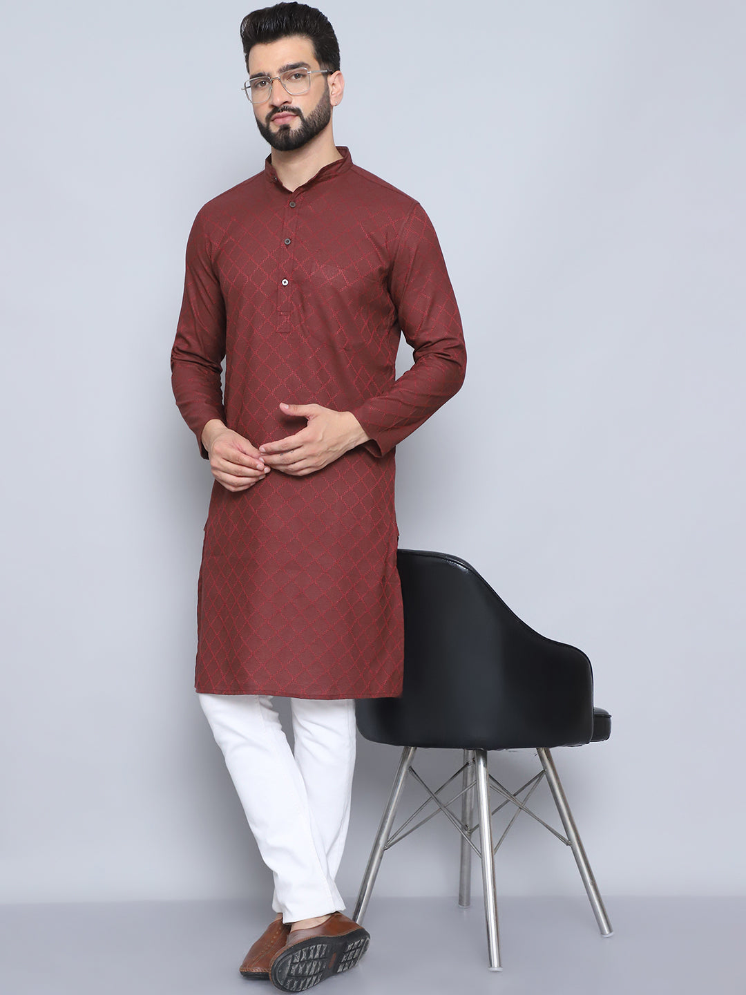 Even Apparels Men's Pure Cotton Maroon Kurta - Distacart