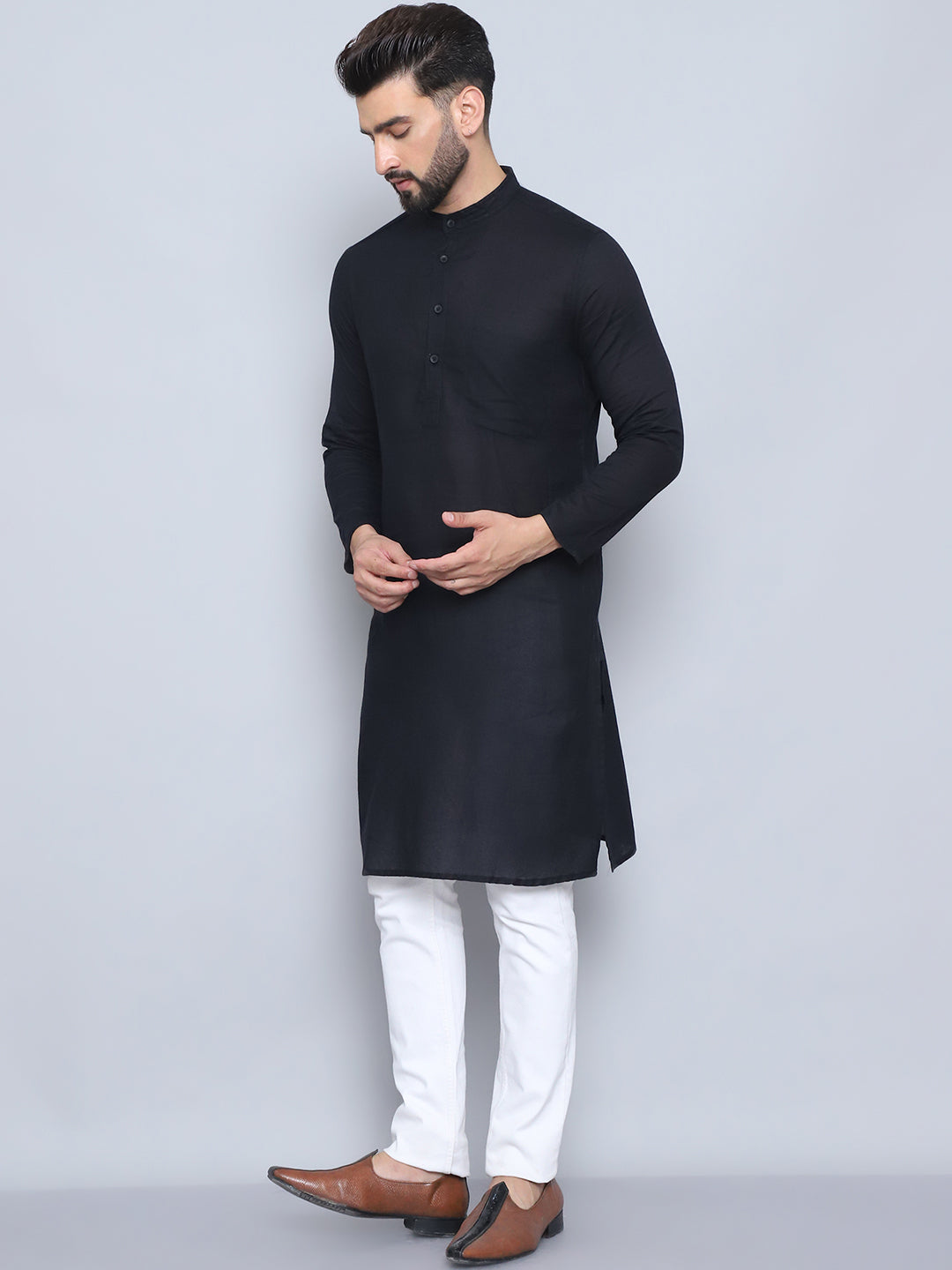 Even Apparels Men's Pure Cotton Black Kurta - Distacart