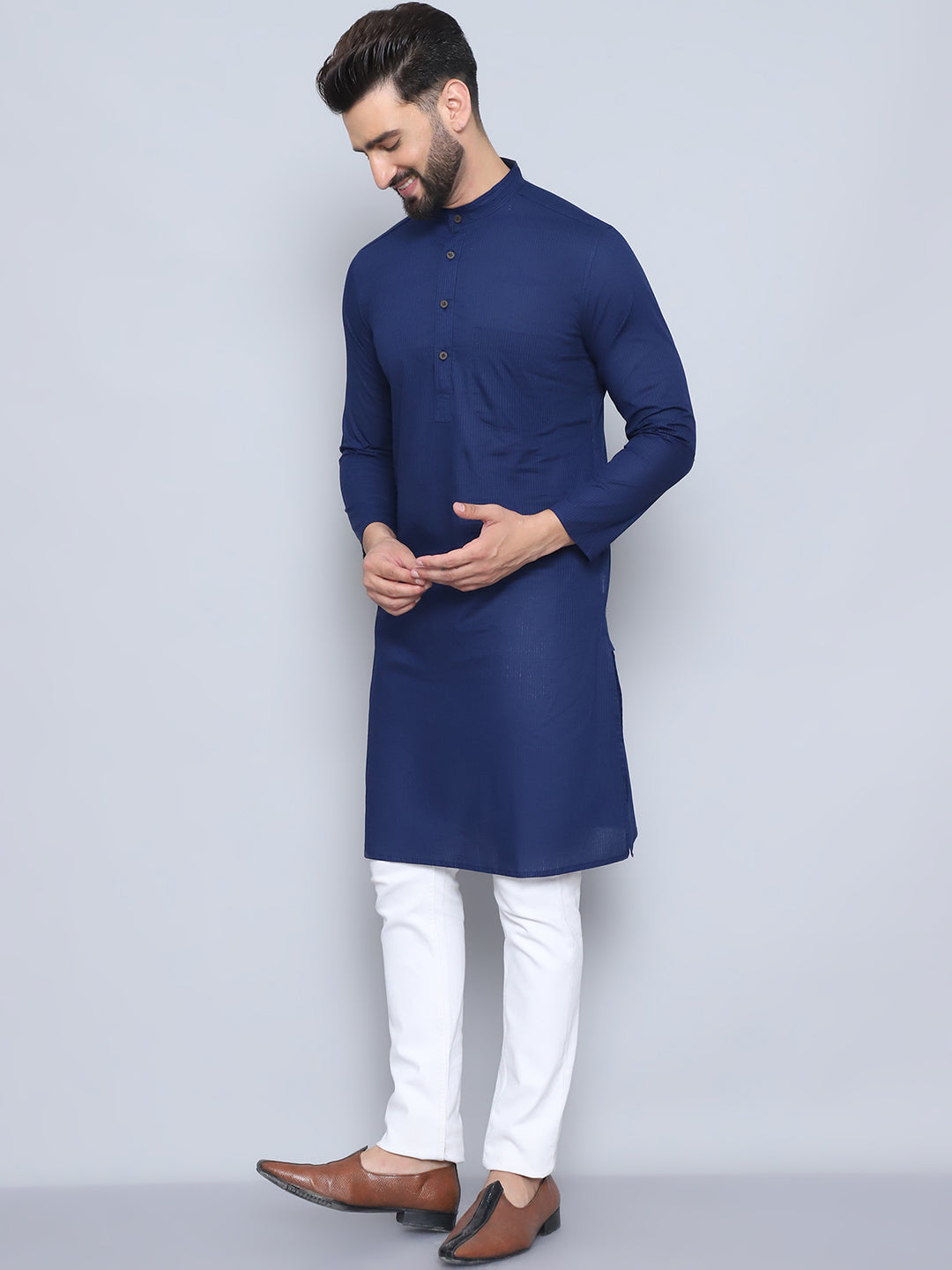 Even Apparels Men's Pure Cotton Blue Kurta - Distacart