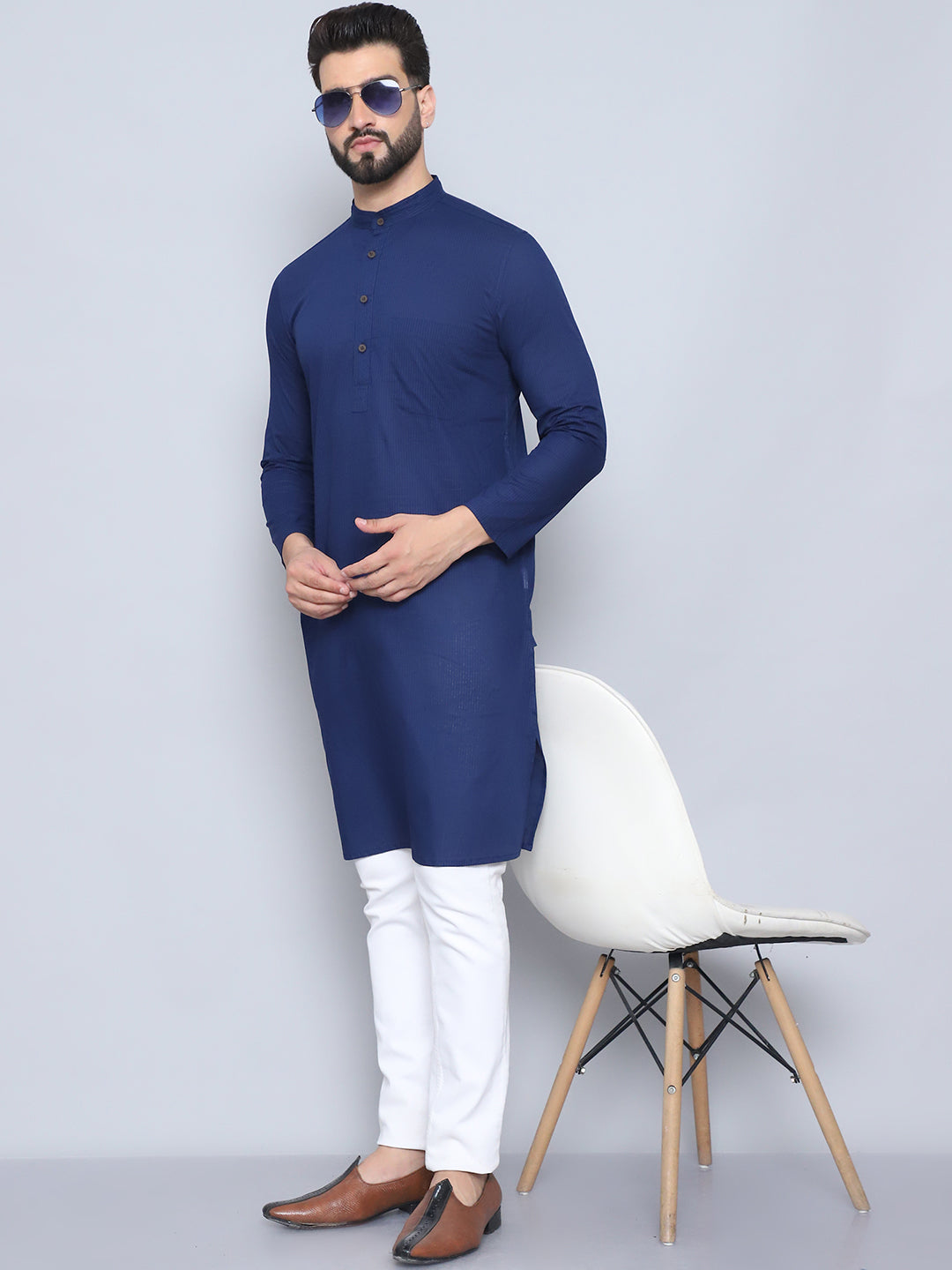 Even Apparels Men's Pure Cotton Blue Kurta - Distacart