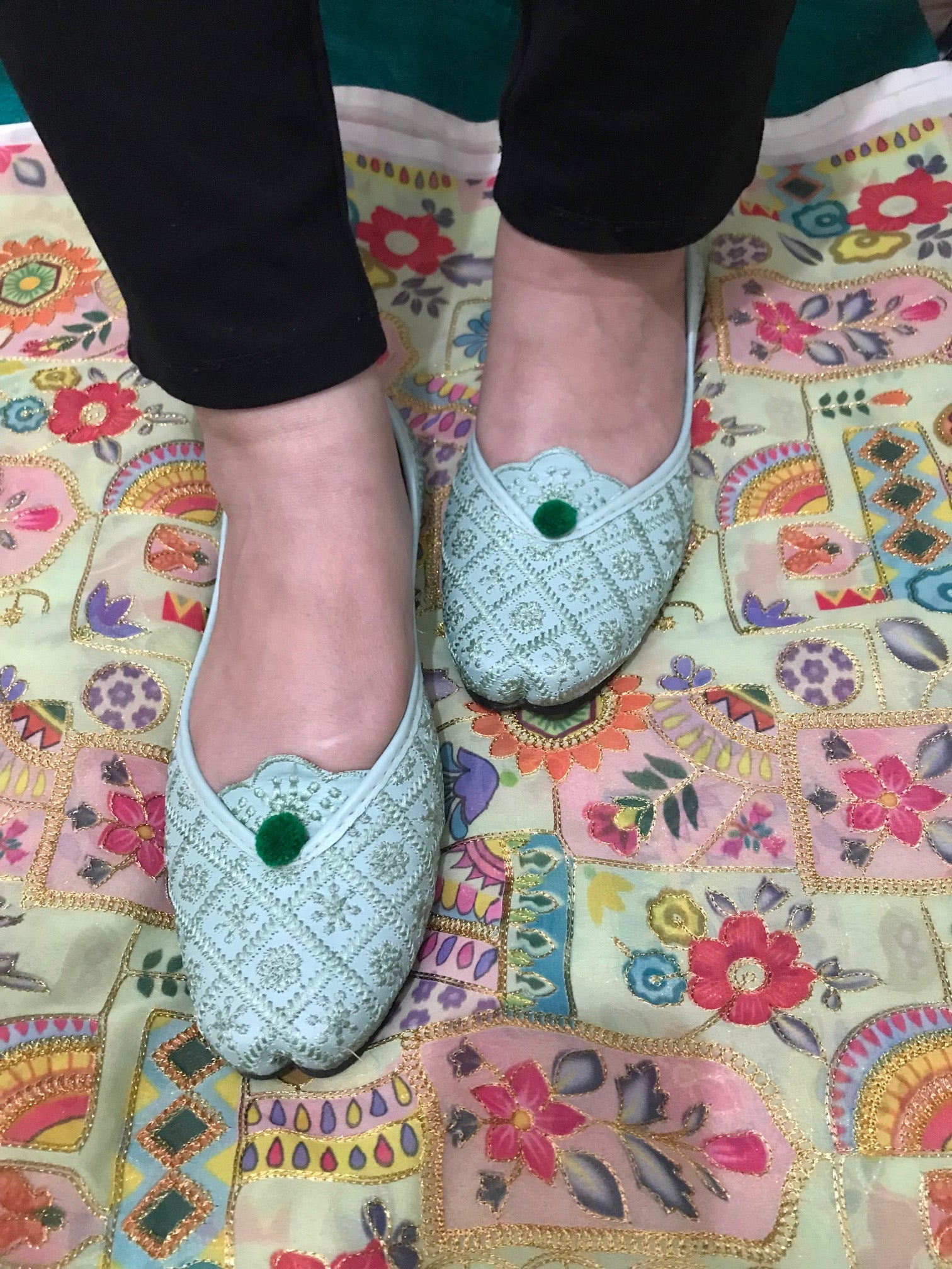 Desi Colour Women Indian Ethnic Footwear-Sea Green Front Flip - Distacart
