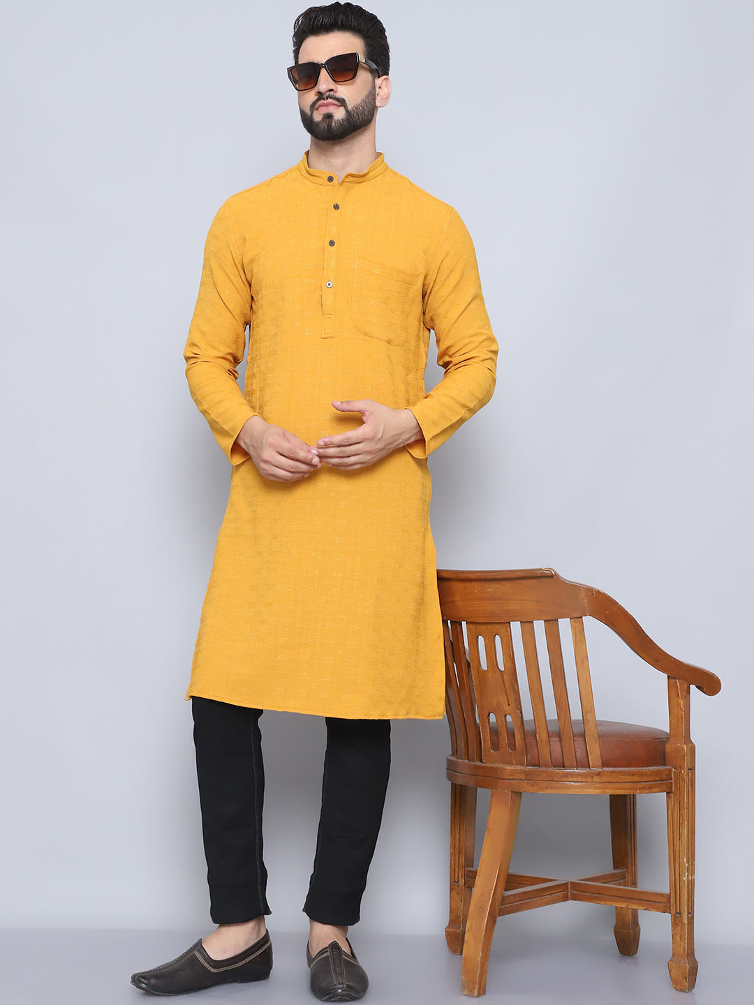 Even Apparels Men's Self Design Yellow Kurta - Distacart