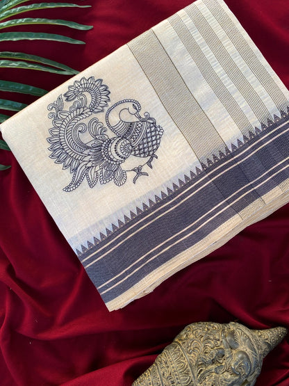 Mameraa Sarees White Heritage With A Royal Touch Tussar Silk Saree-White - Dista