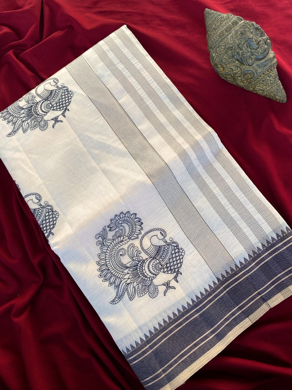 Mameraa Sarees White Heritage With A Royal Touch Tussar Silk Saree-White - Dista