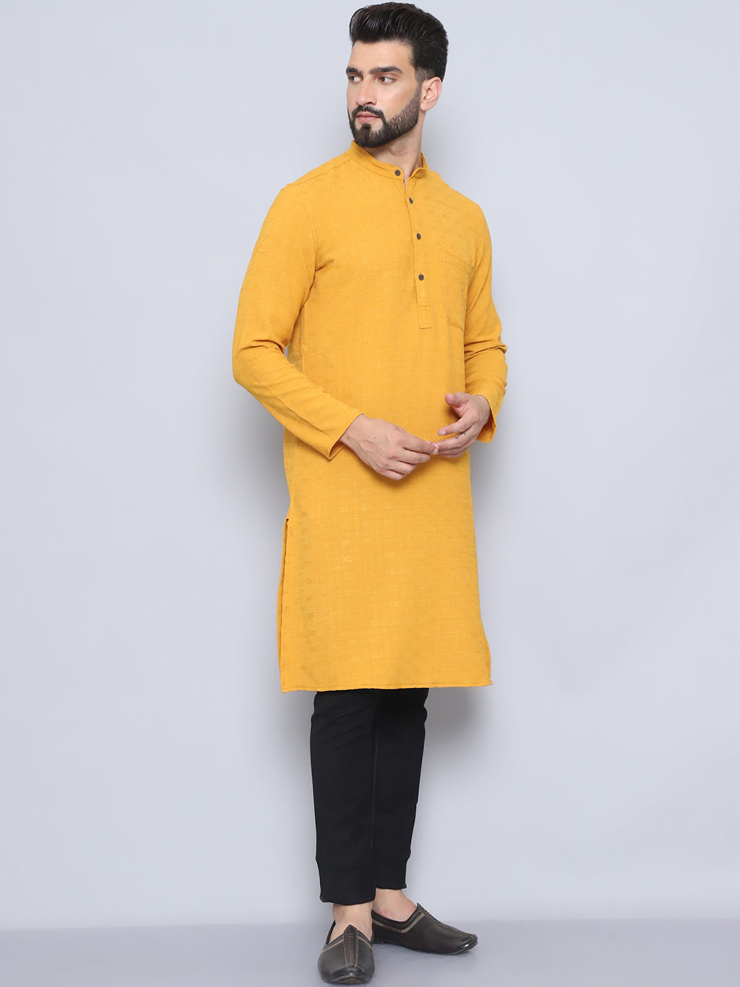 Even Apparels Men's Self Design Yellow Kurta - Distacart