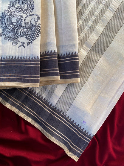 Mameraa Sarees White Heritage With A Royal Touch Tussar Silk Saree-White - Dista