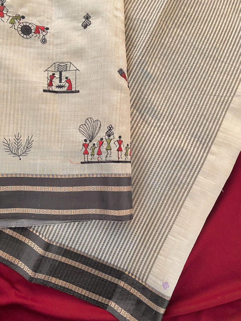 Mameraa Sarees White Heritage With A Royal Touch Tussar Silk Saree-White - Dista