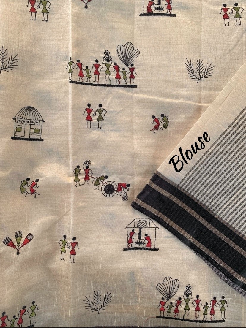 Mameraa Sarees White Heritage With A Royal Touch Tussar Silk Saree-White - Dista