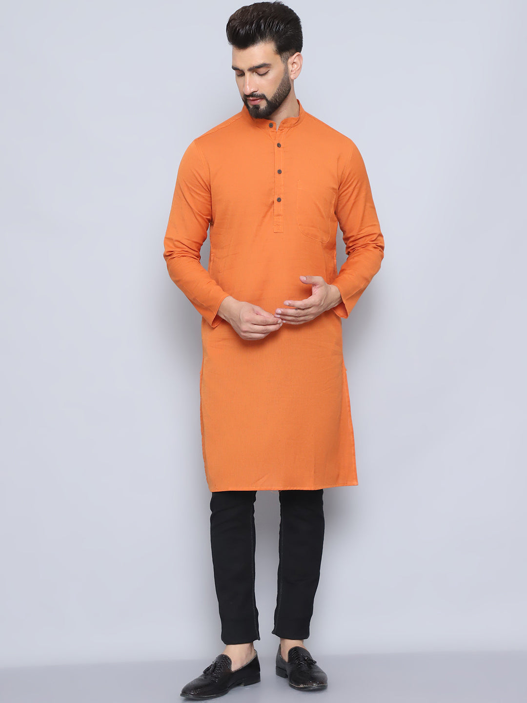 Even Apparels Men's Pure Cotton Orange Kurta - Distacart