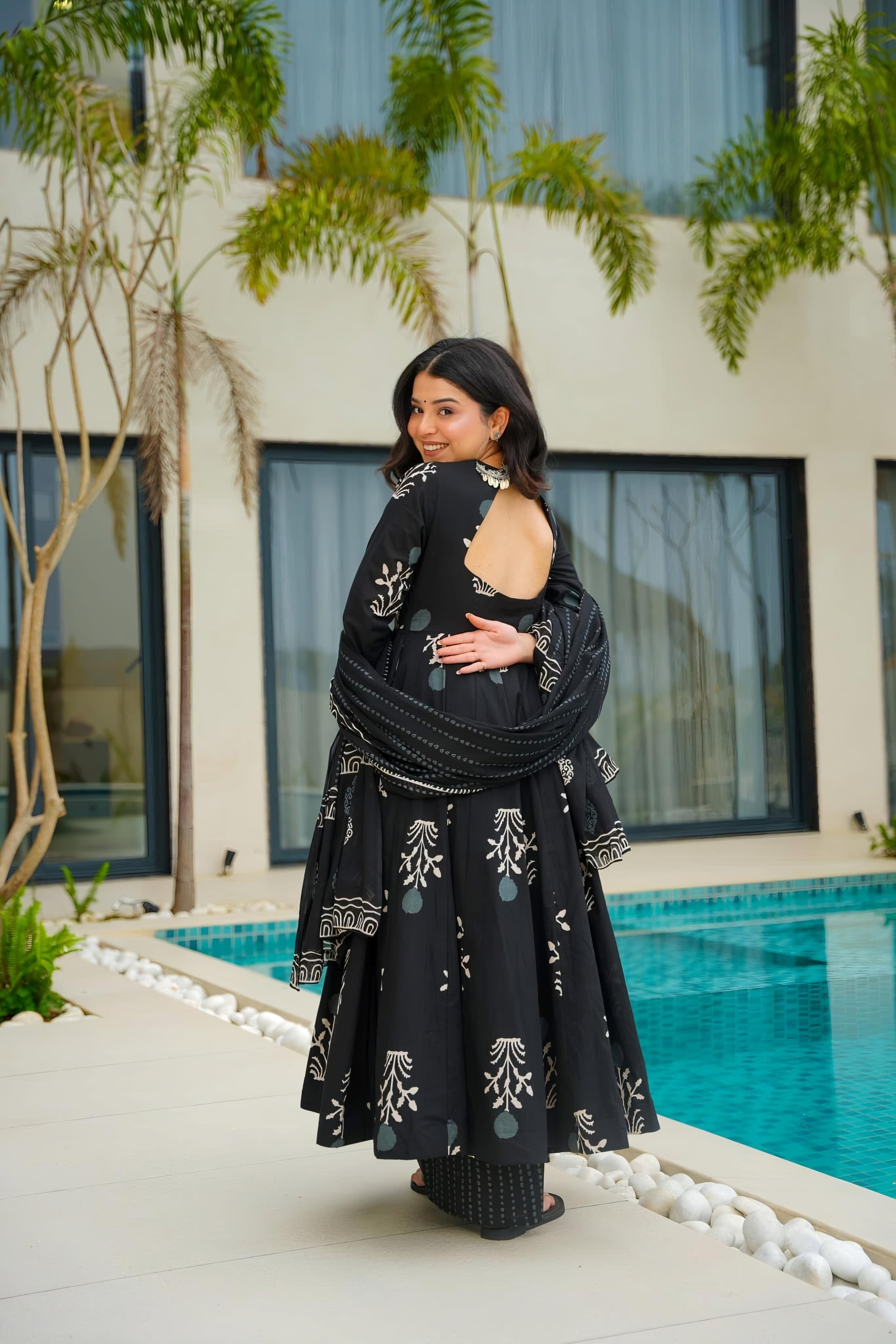 Avantini Women's Black Muslin Digital Printed Anarkali Kurta Palazzo With Dupatta - Distacart
