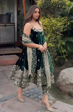 Thumbnail for Yash Enterprise Green Vichitra Silk Party Wear Embroidery Suit Set - Distacart