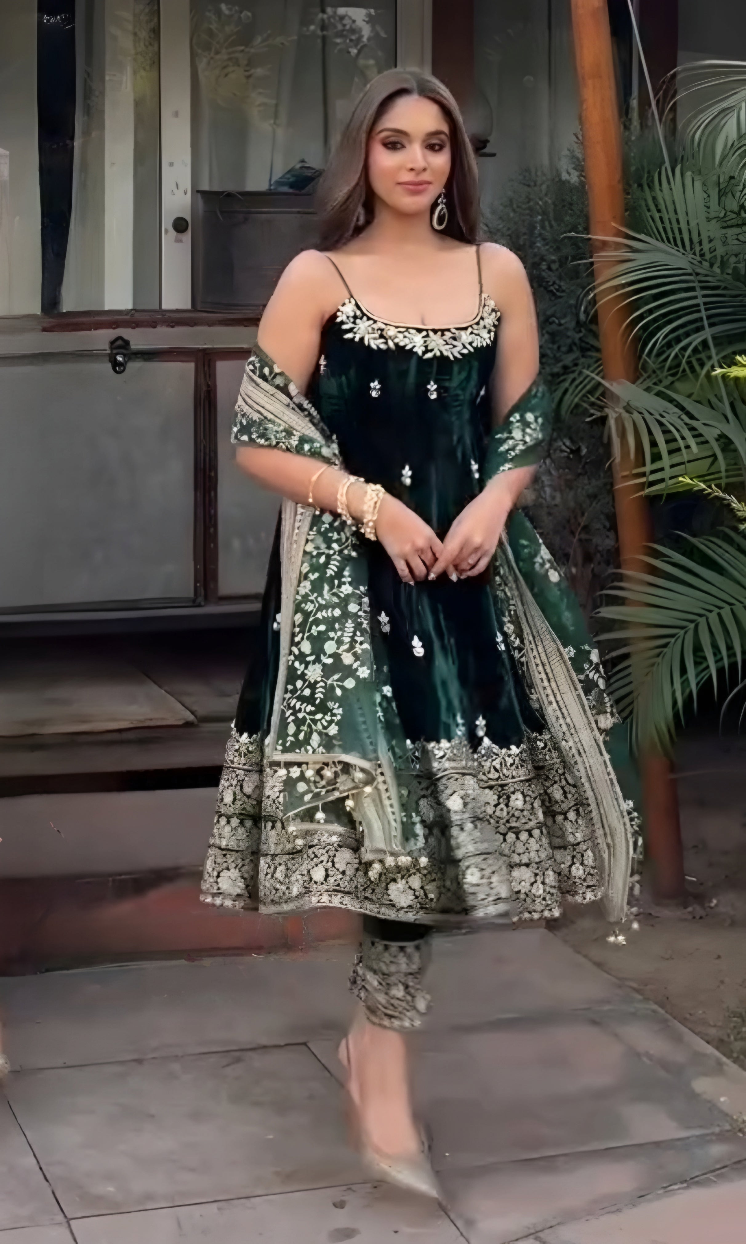 Yash Enterprise Green Vichitra Silk Party Wear Embroidery Suit Set