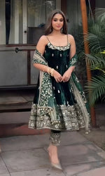 Thumbnail for Yash Enterprise Green Vichitra Silk Party Wear Embroidery Suit Set - Distacart