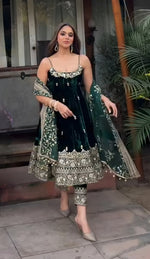 Thumbnail for Yash Enterprise Green Vichitra Silk Party Wear Embroidery Suit Set - Distacart
