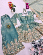 Thumbnail for Evanik Seagreen Fendy Satin With Embroidered Real Mirror Work Plazzo Set